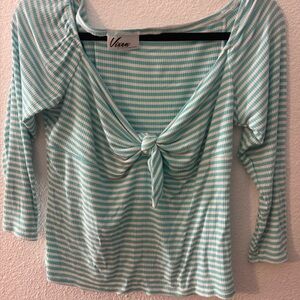 Vix Aqua, Peach & B/W Striped Tie-Front Crop Top Bundle